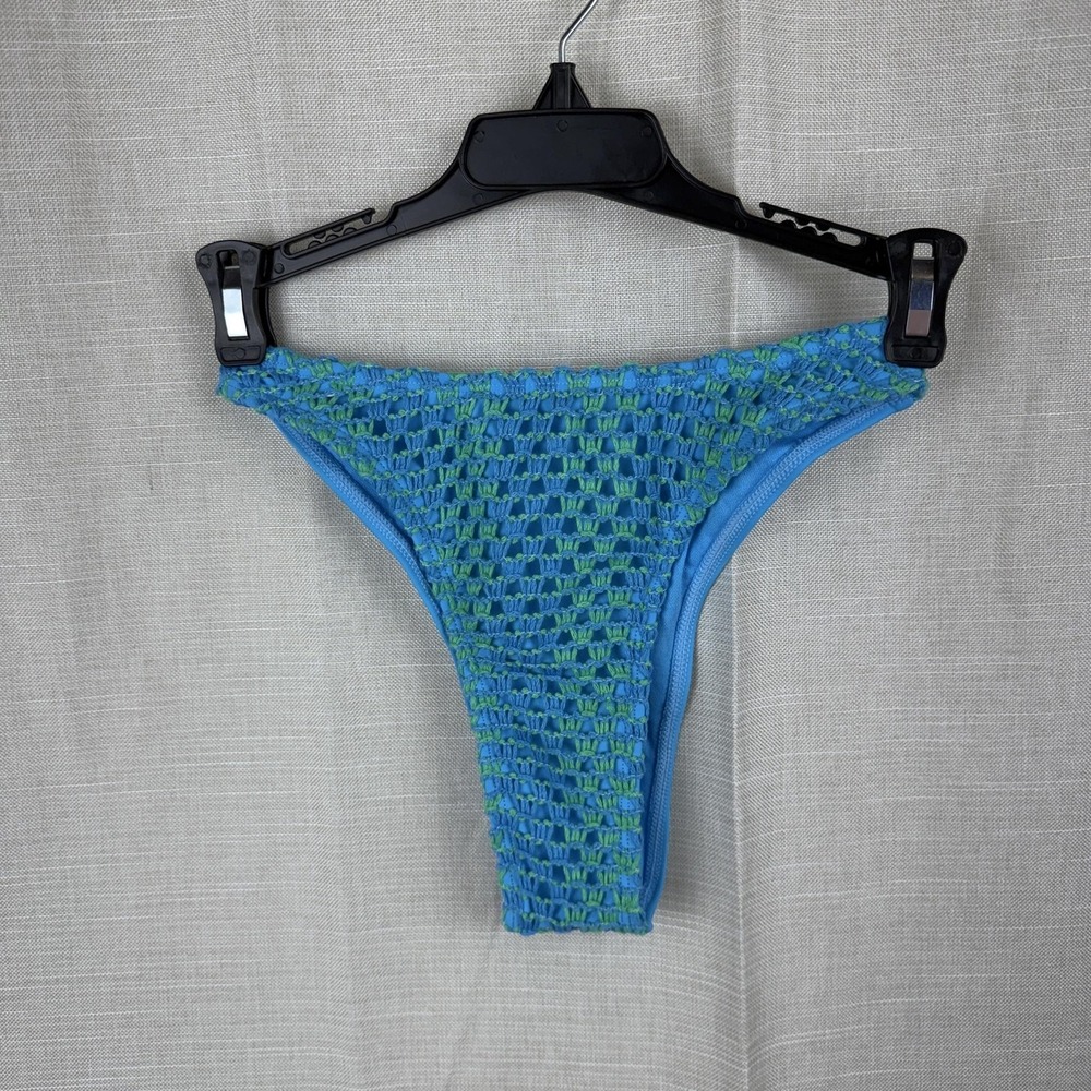 Wild Fable Bikini Bottom Womens XXS Blue Crochet High Leg Super Cheeky NWT